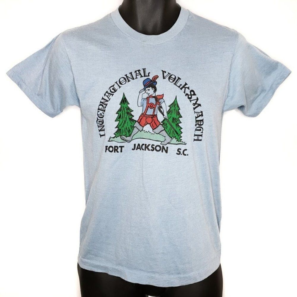 United States Army International Volksmarch T Shirt Vintage 80s Fort Jackson